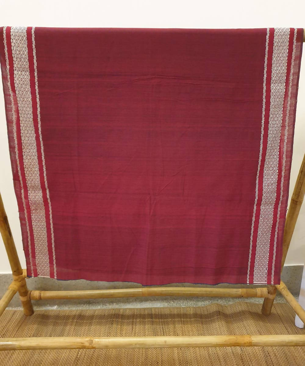 Black maroon handwoven bodo motif cotton assam saree