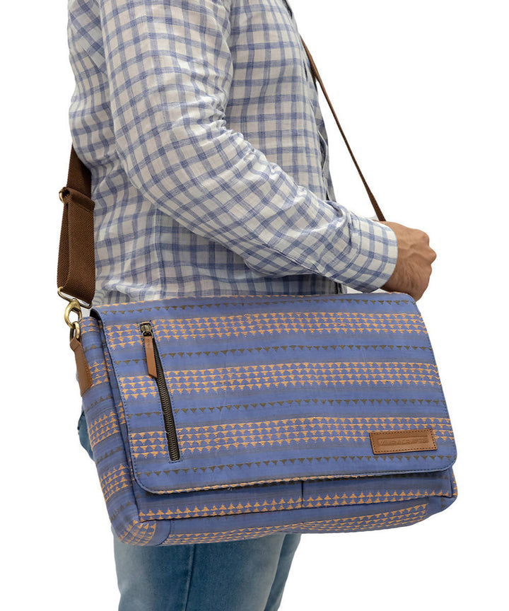 Blue Handwoven Cotton Laptop Messenger Bag