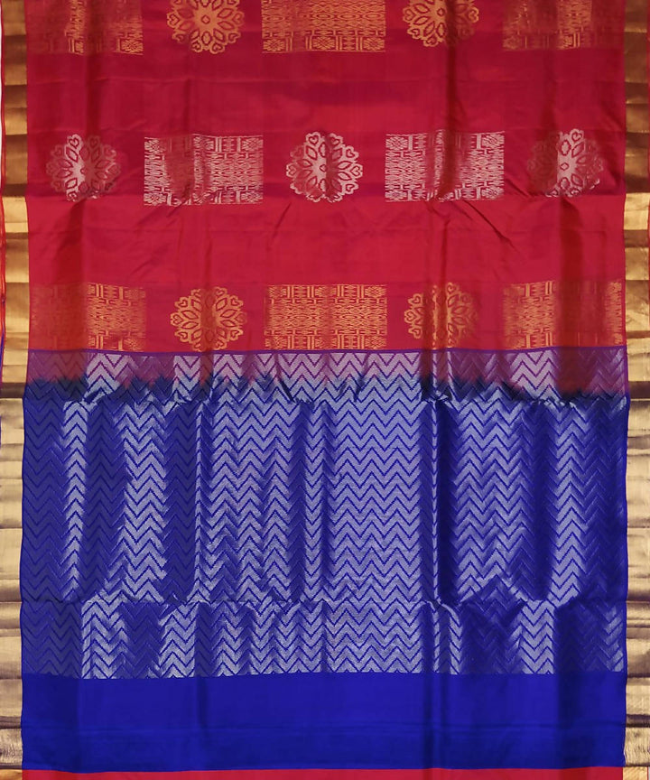 Red and blue handloom soft silk saree