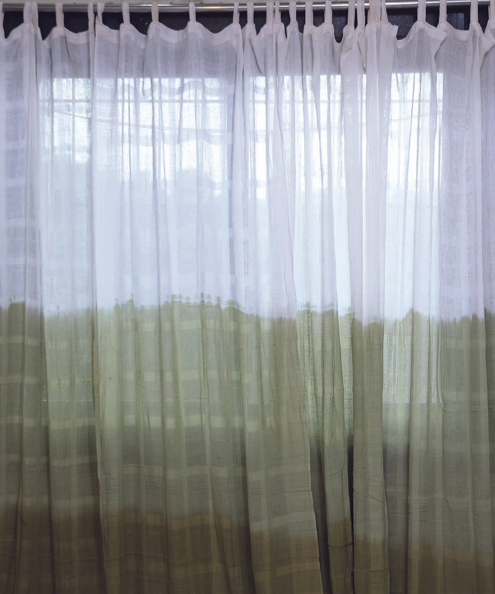 White olive green handwoven ombre dye cotton curtain set of 4
