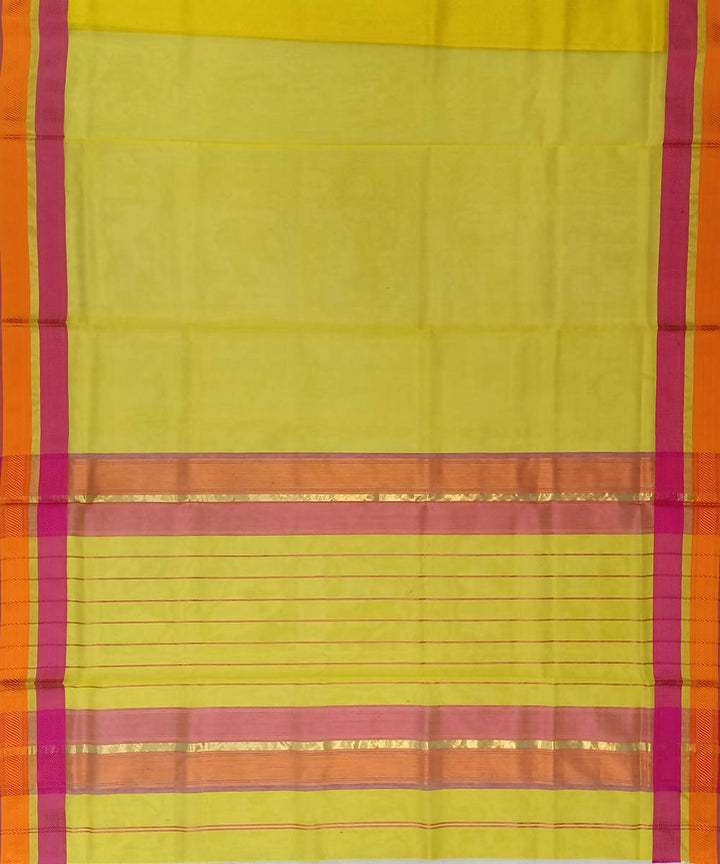 Maheshwari Lemon Yellow Handloom Cotton Silk Saree