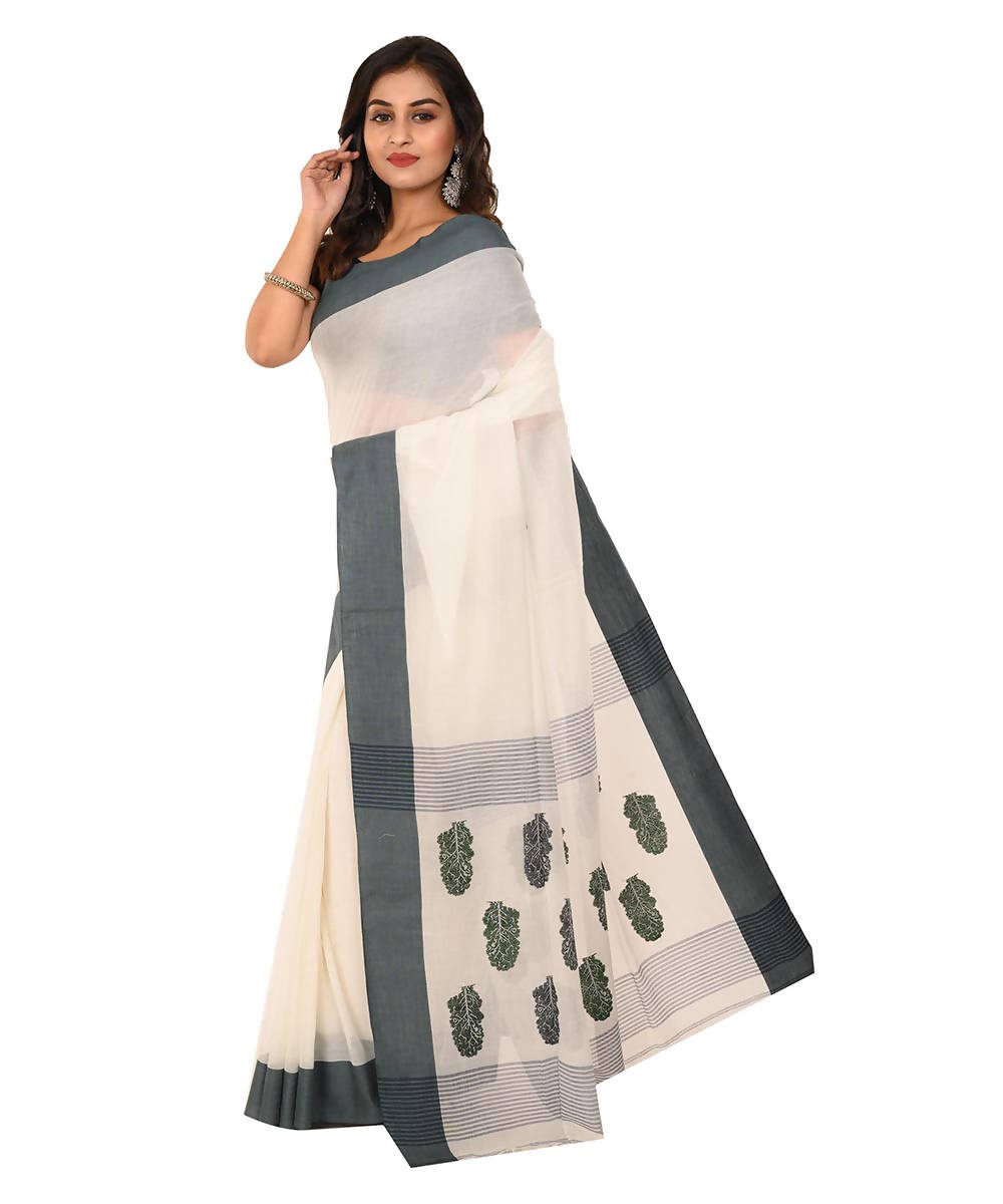 White bengal handwoven tangail cotton saree