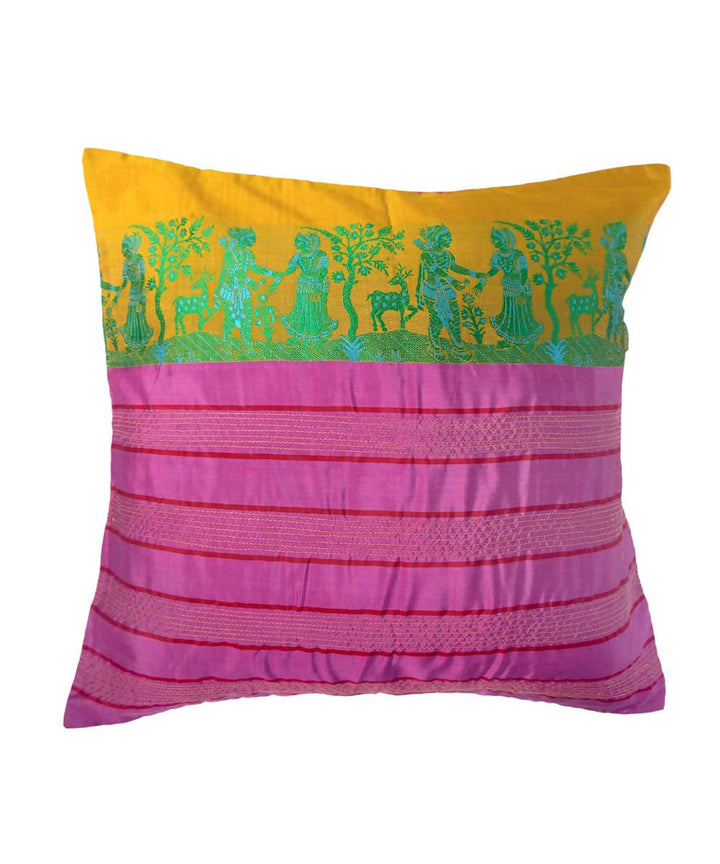 Pink green hand embroidery silk cushion cover