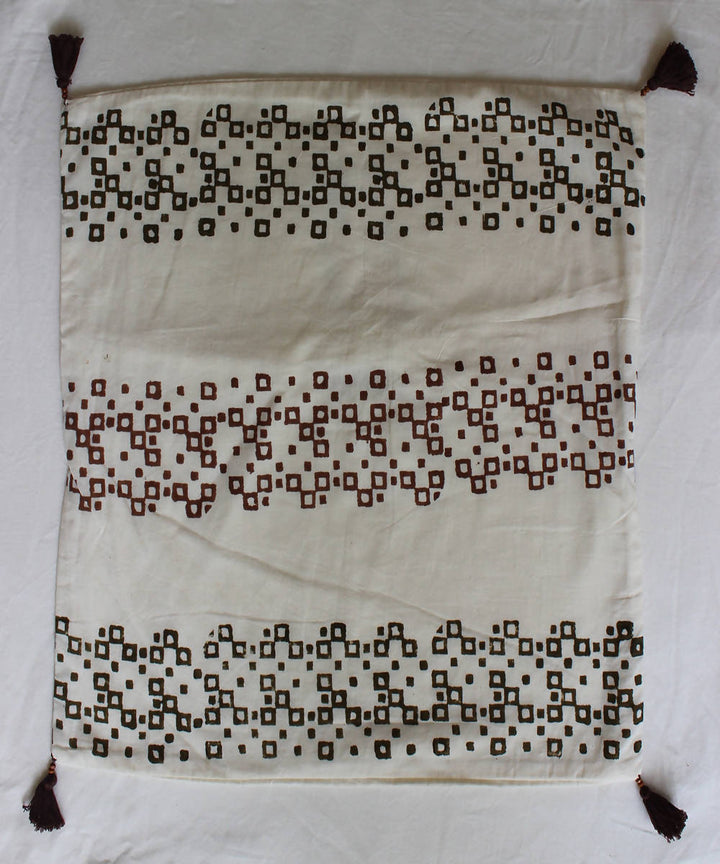 Handblock printed ivory cotton cushion cover