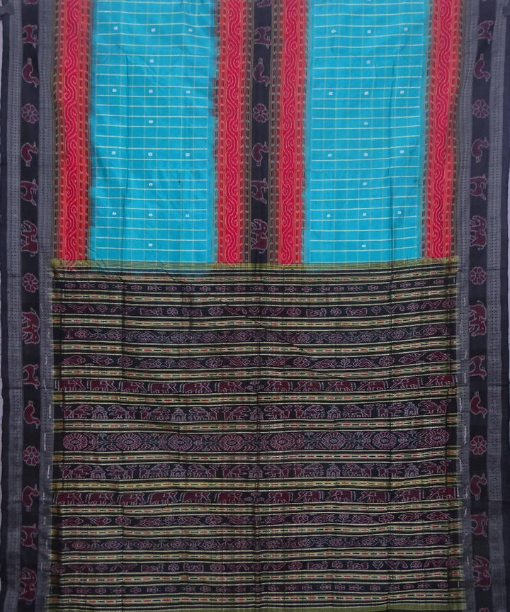 Handwoven blue black checked sambalpuri silk saree