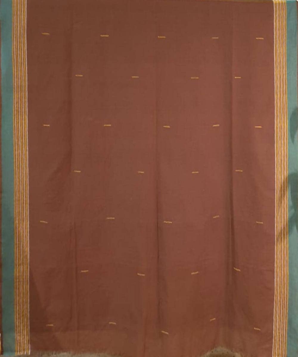 Turquoise and brown assam handloom cotton saree