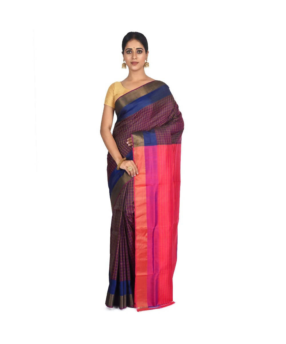 Multicolor with pink pallu Bengal handloom silk saree