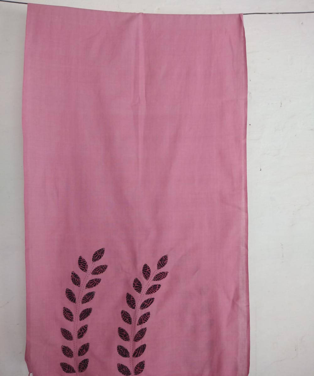 Pink with hand crafted leaf motif cotton stole