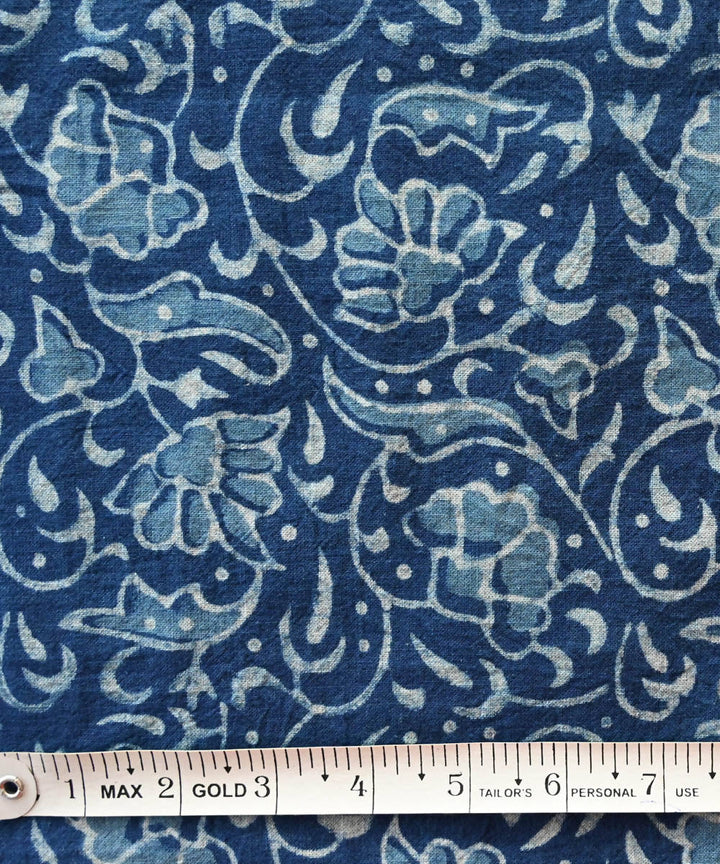 Dark indigo hand block print handspun handwoven cotton fabric