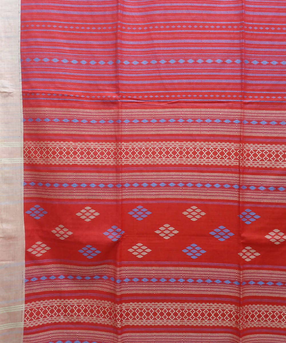 Red cotton bengal handspun handwoven saree