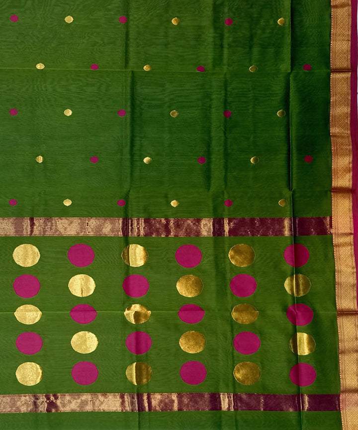 Maheshwari Emerald Green Handloom Cotton Silk Saree