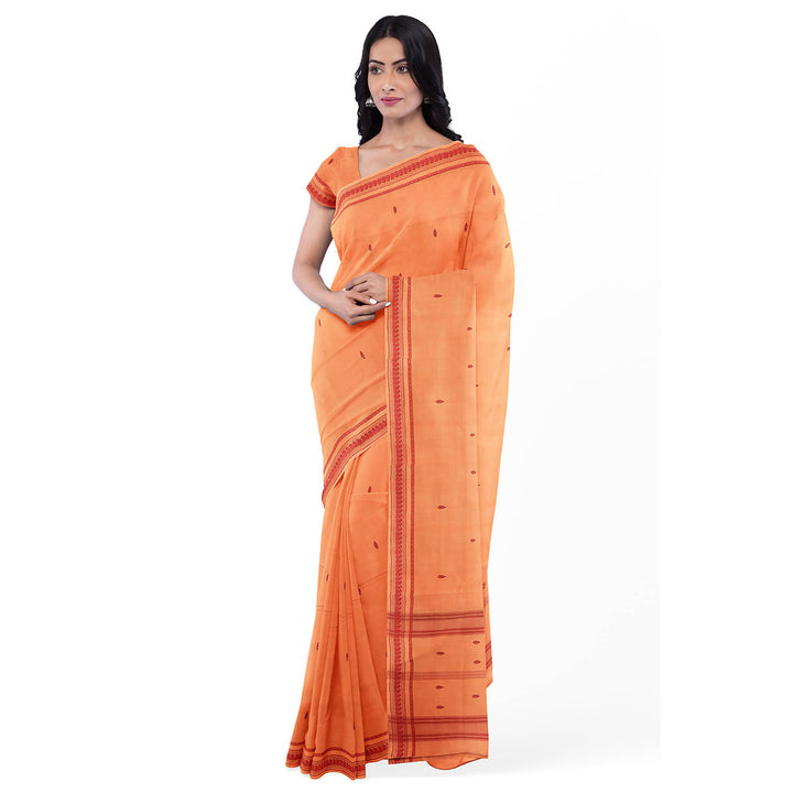 Light orange handloom cotton bandar saree