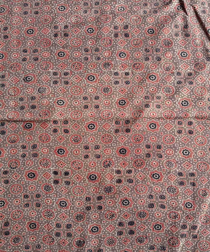 Light brown natural dye ajrakh block print handloom cotton fabric (2.5m per qty)
