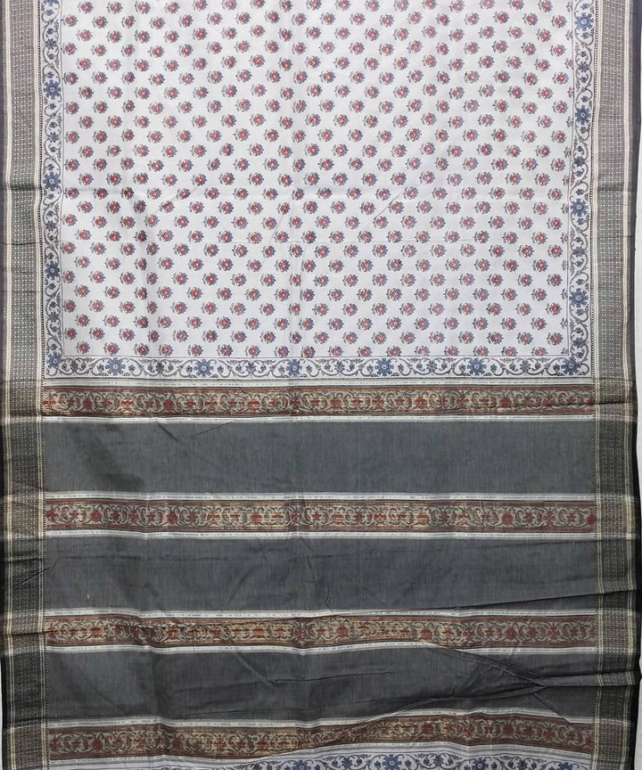 Baby powder white handwoven cotton silk maheshwari saree