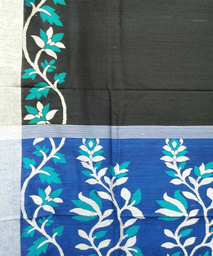 Black and Blue Handloom Matka Silk Jamdani Bengal Saree