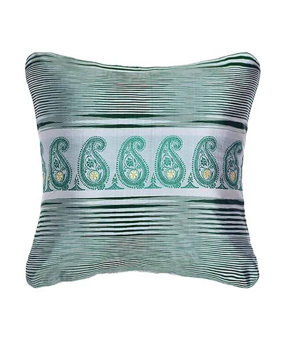 White green silk baluchari cushion cover