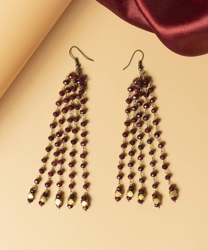 Ruby red handcrafted semi precious gemstone dhokra brass earring