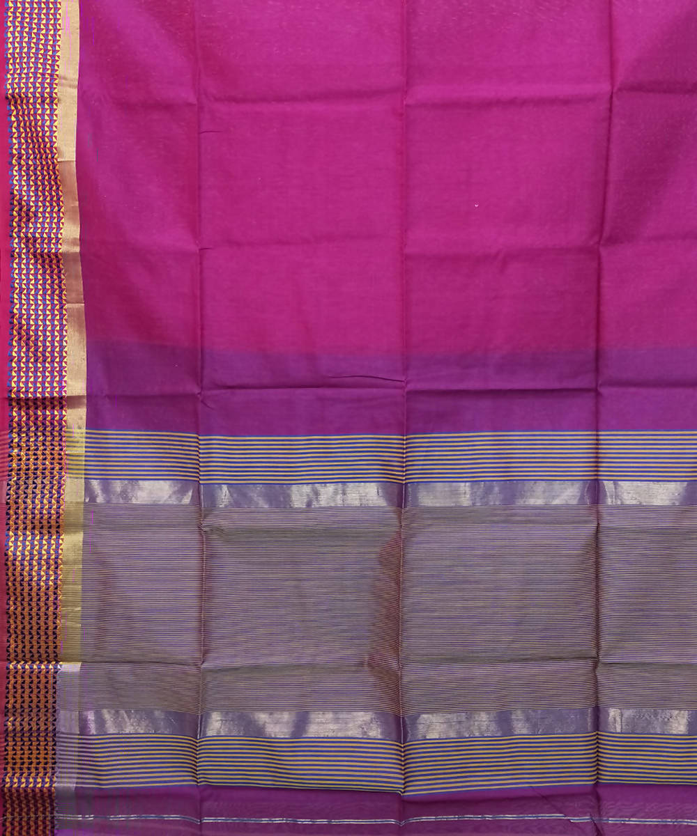 Pink grey handwoven cotton silk maheshwari saree