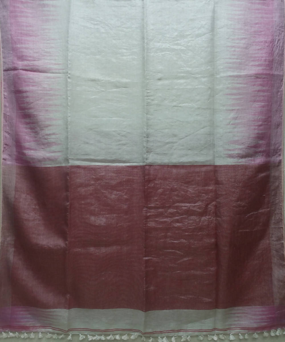 silver and pink handwoven Linen tissue Saree