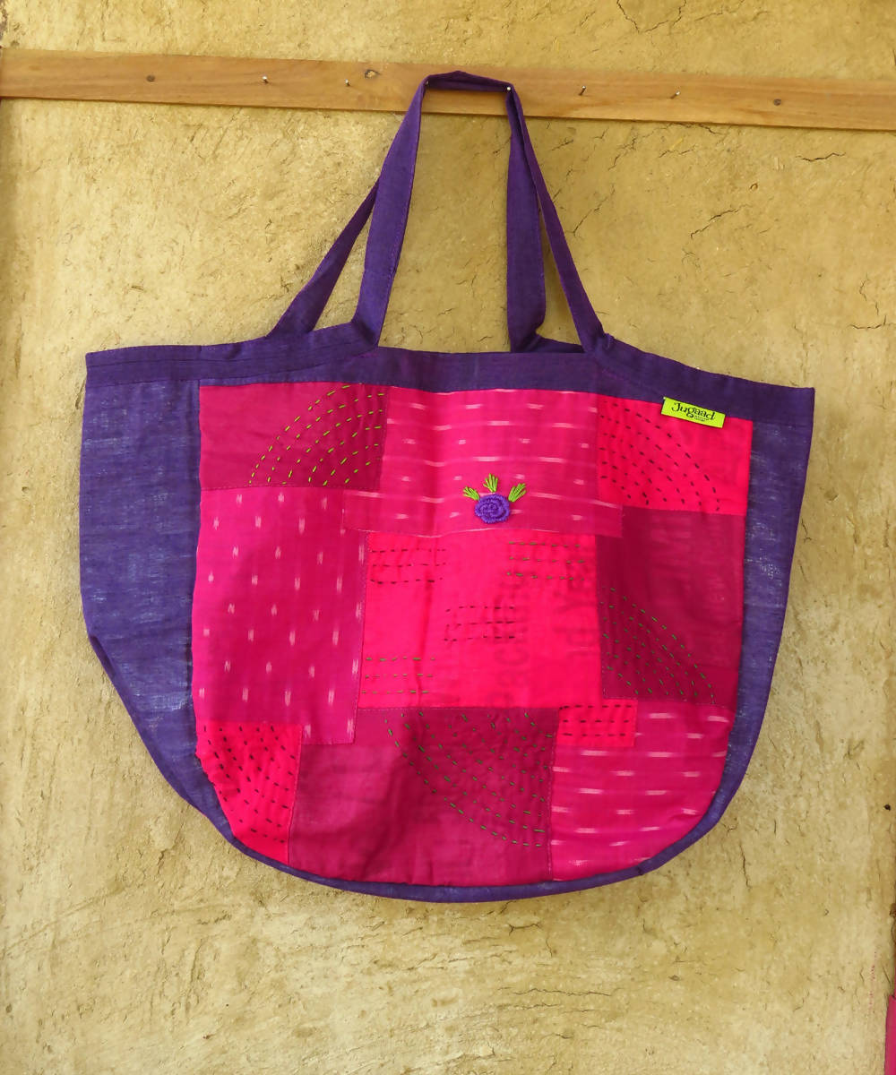 Pink purple katran and katta upcycled tote bag