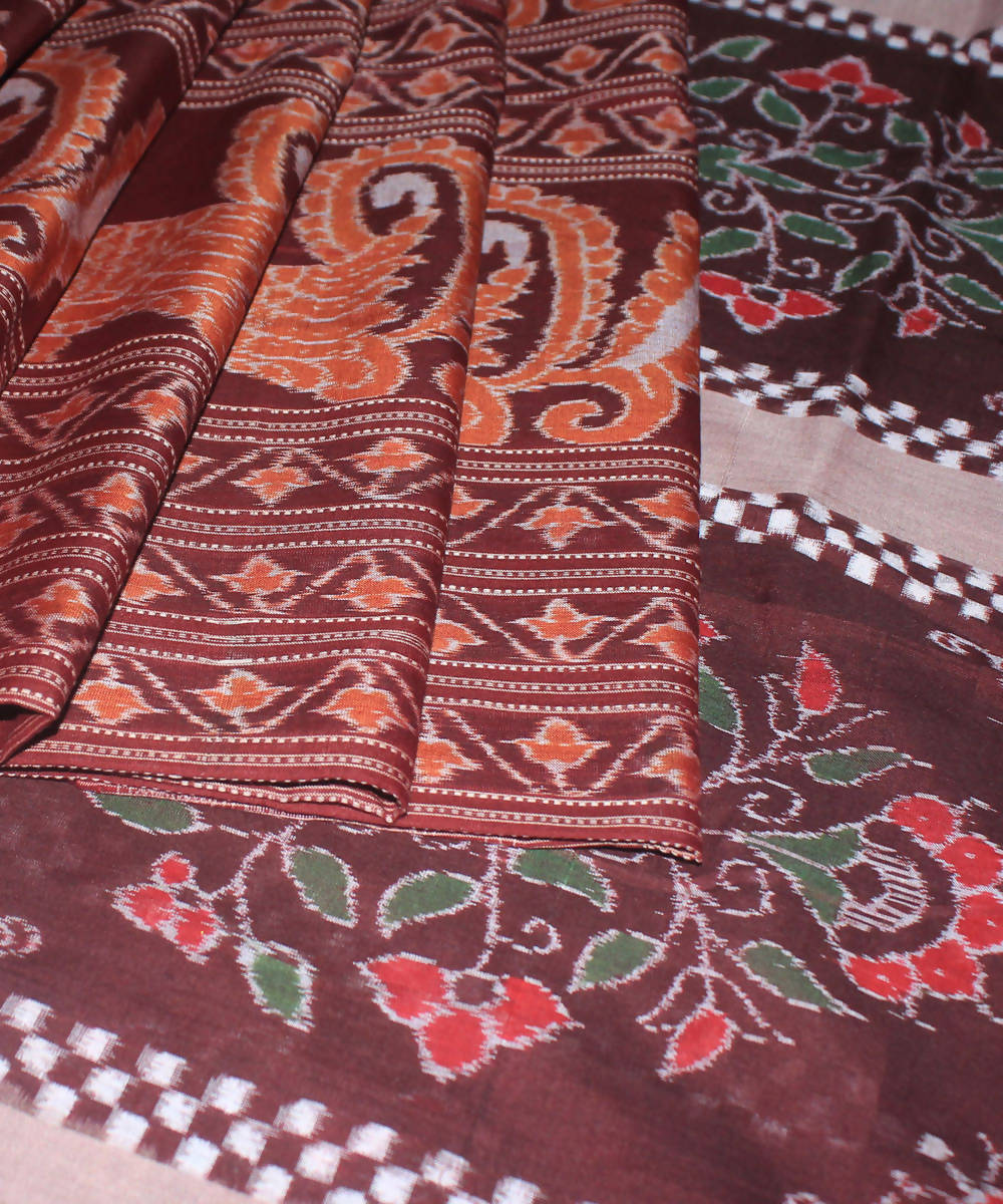 Sambalpuri Brown Cotton Ikat Handloom Saree