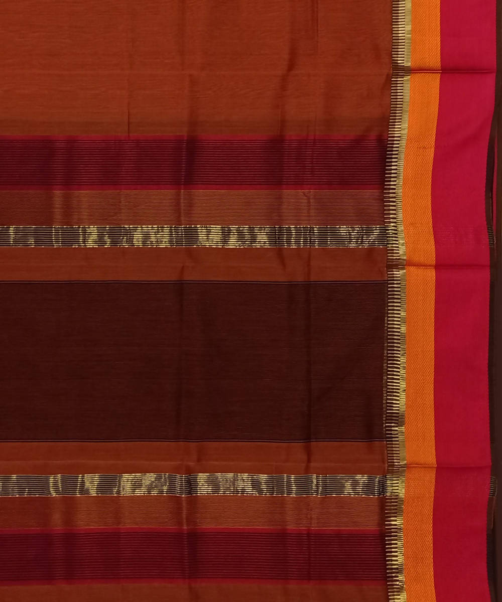 Maheshwari Rust Orange Handloom Cotton Silk Saree