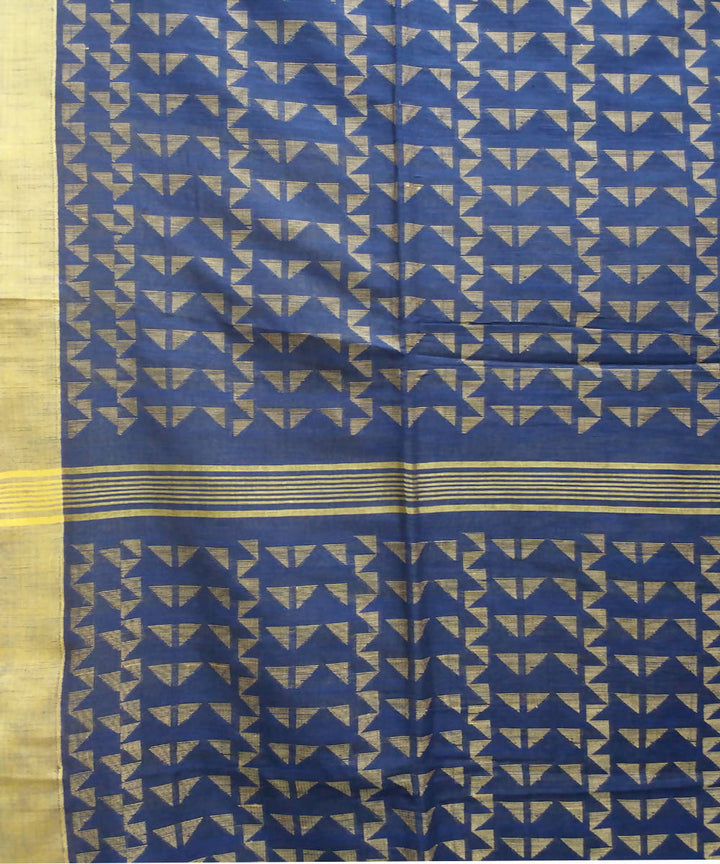 Bengal handspun handwoven cotton dark navy saree