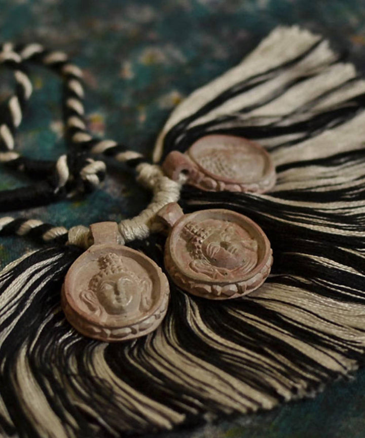 Hand carved three buddha tara stone choker necklace