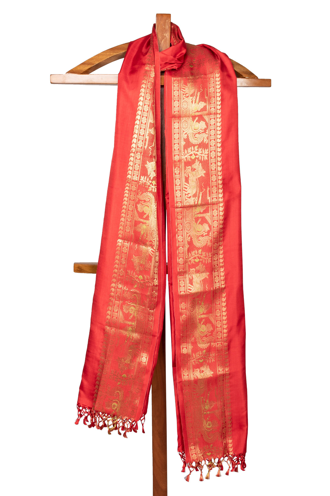Biswa Bangla Handwoven Baluchari Silk Dupatta - Red