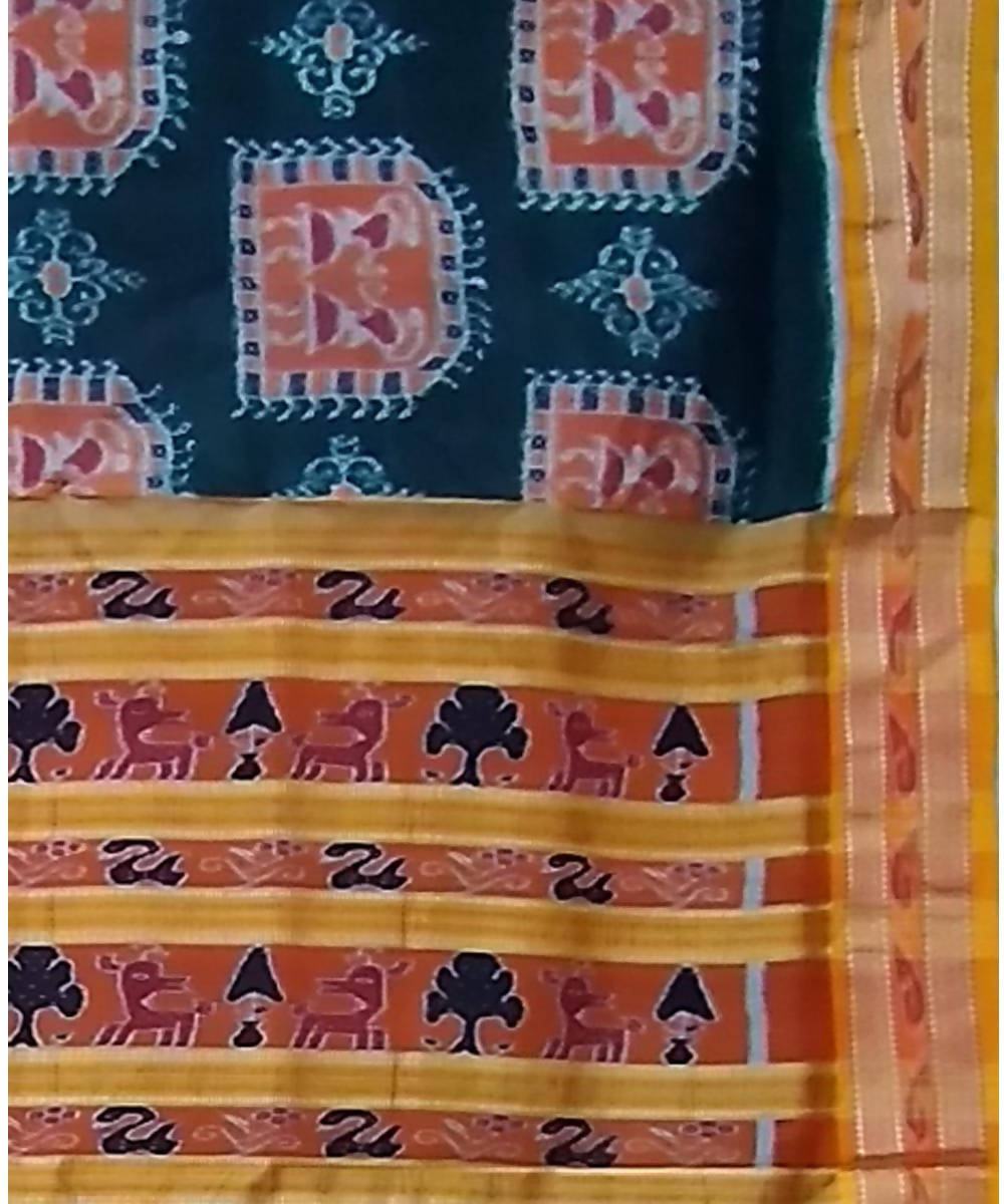 Dark navy blue yellow handwoven silk khandua saree