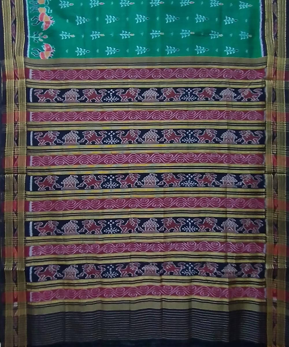 Forest green black silk handloom khandua saree