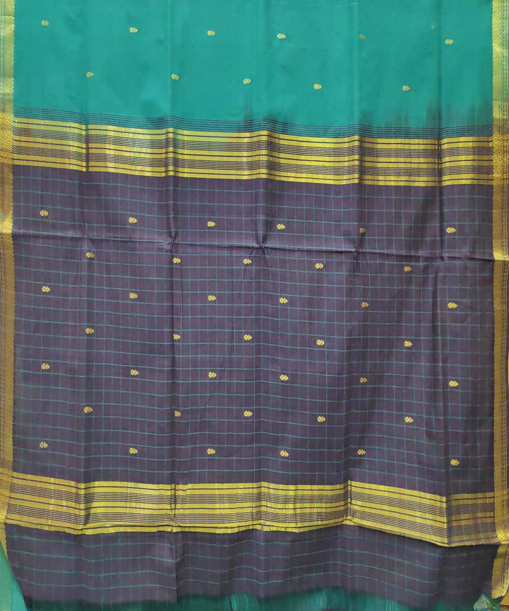 Cyan blue grey handloom cotton venkatagiri saree