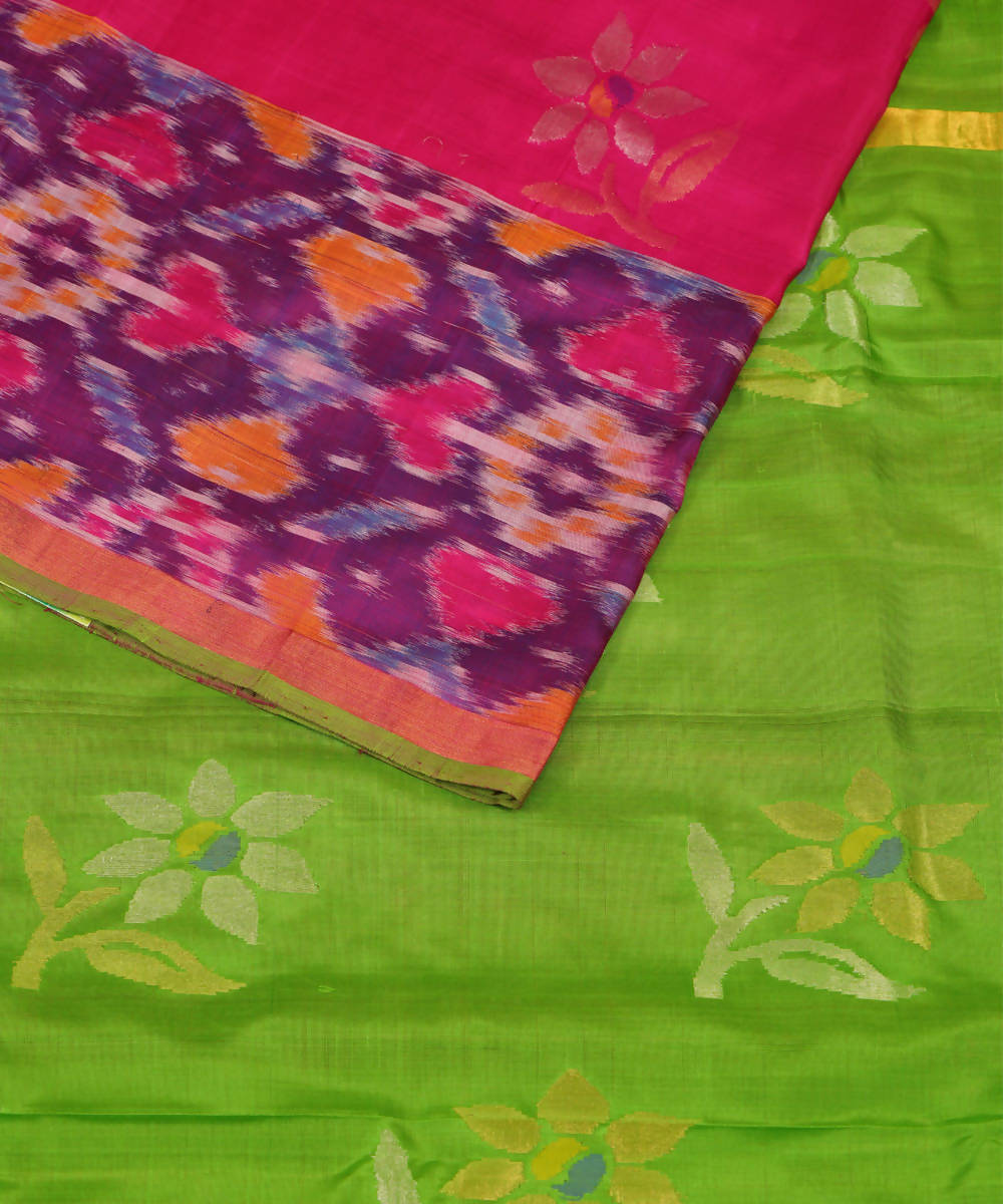 Pink Green Handwoven Uppada Silk Saree