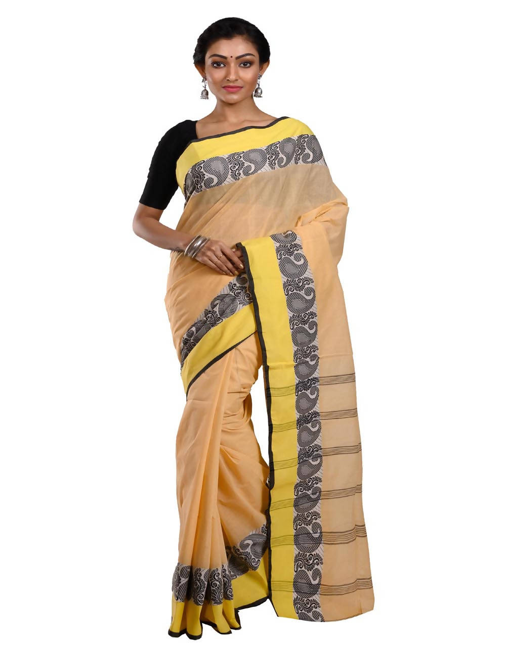 Bengal Handloom Yellow Shantipuri Saree