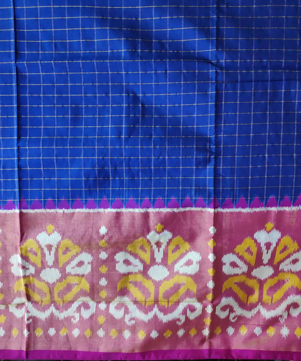 Blue and pink handloom ikat silk pochampally saree