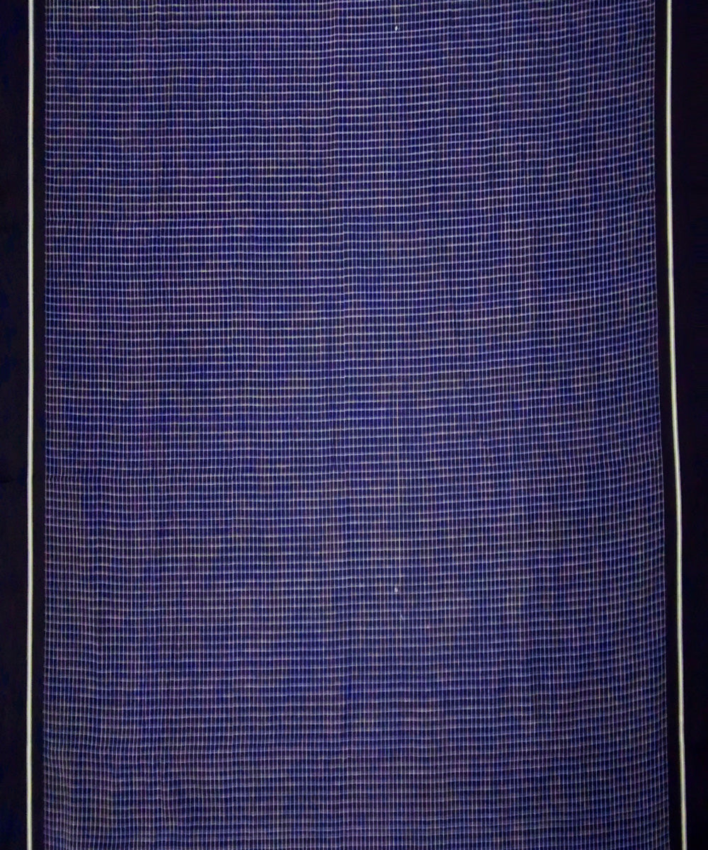 Blue checks Navy Blue borders handloom cotton patteda anchu saree