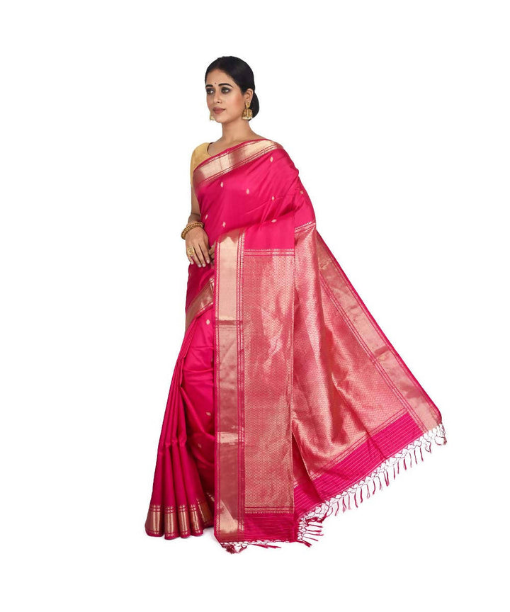 Fuscia pink Bengal handloom silk saree