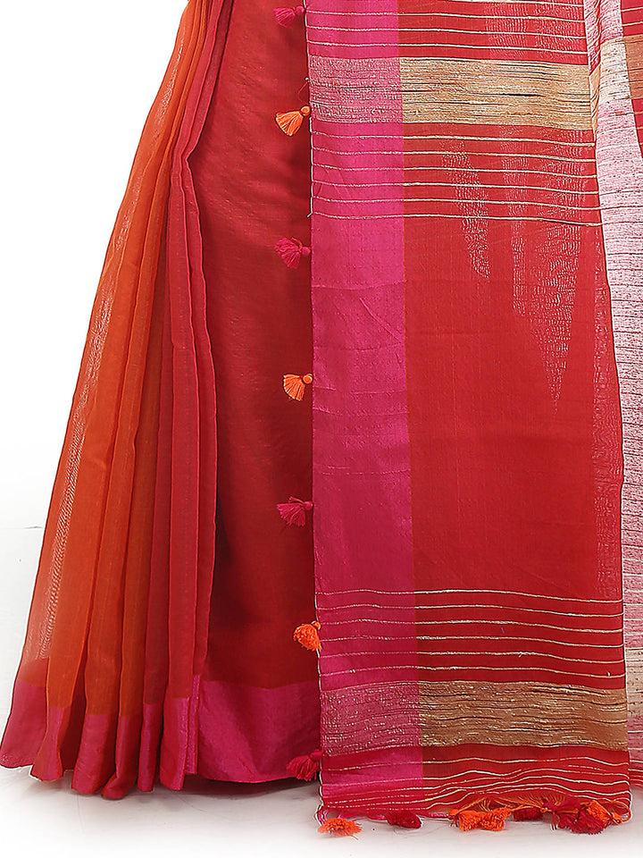 Orange pink bengal handloom cotton blend saree