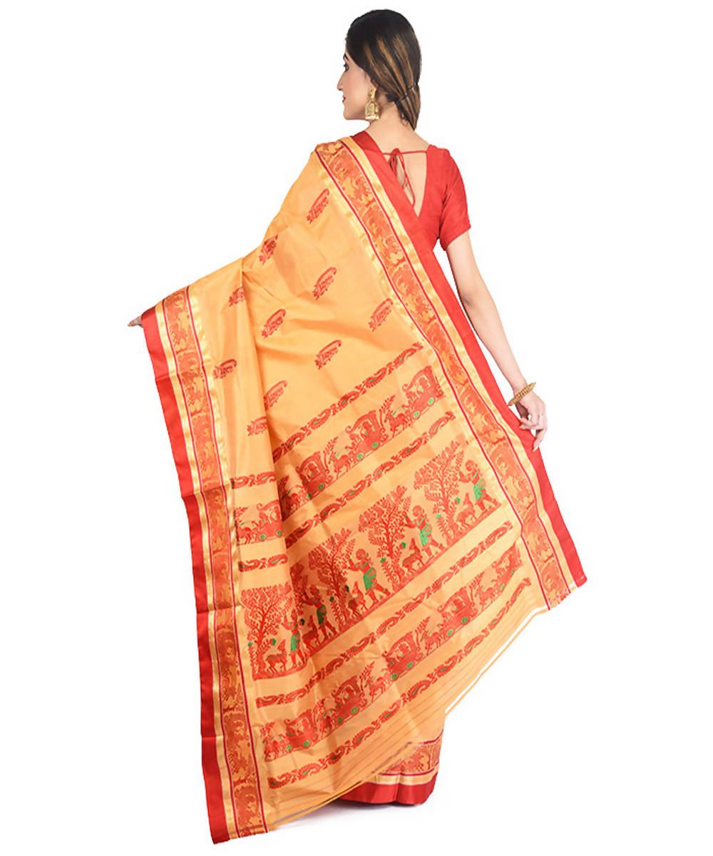 Orange and red handloom garad silk saree