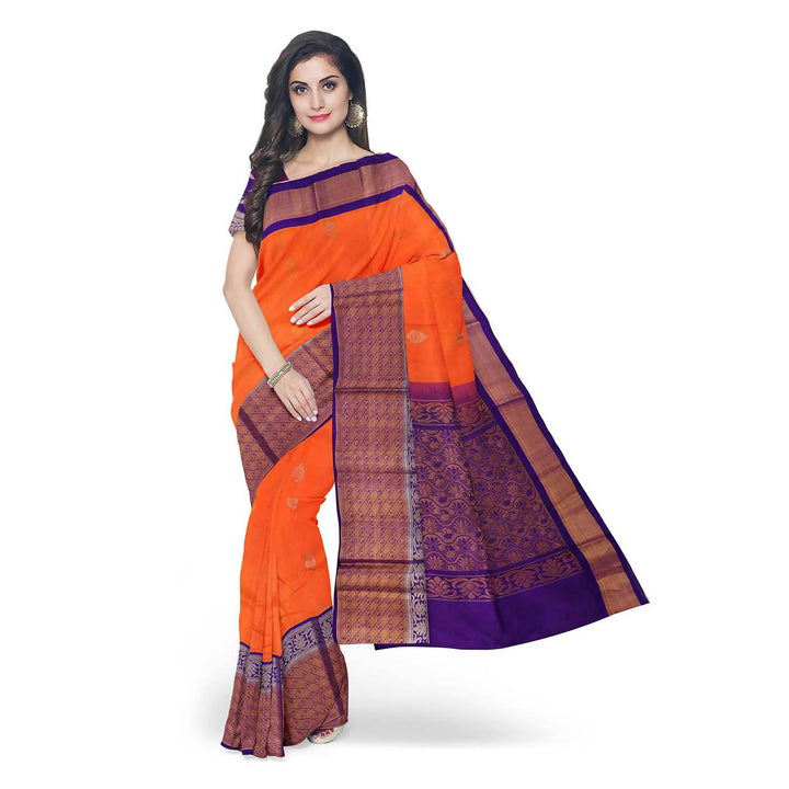 Orange and purple handloom chirala sico saree