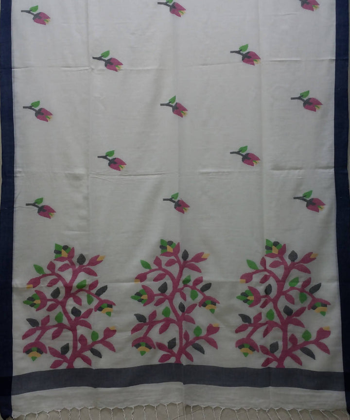 Handwoven bengal jamdani mulmul cotton white saree