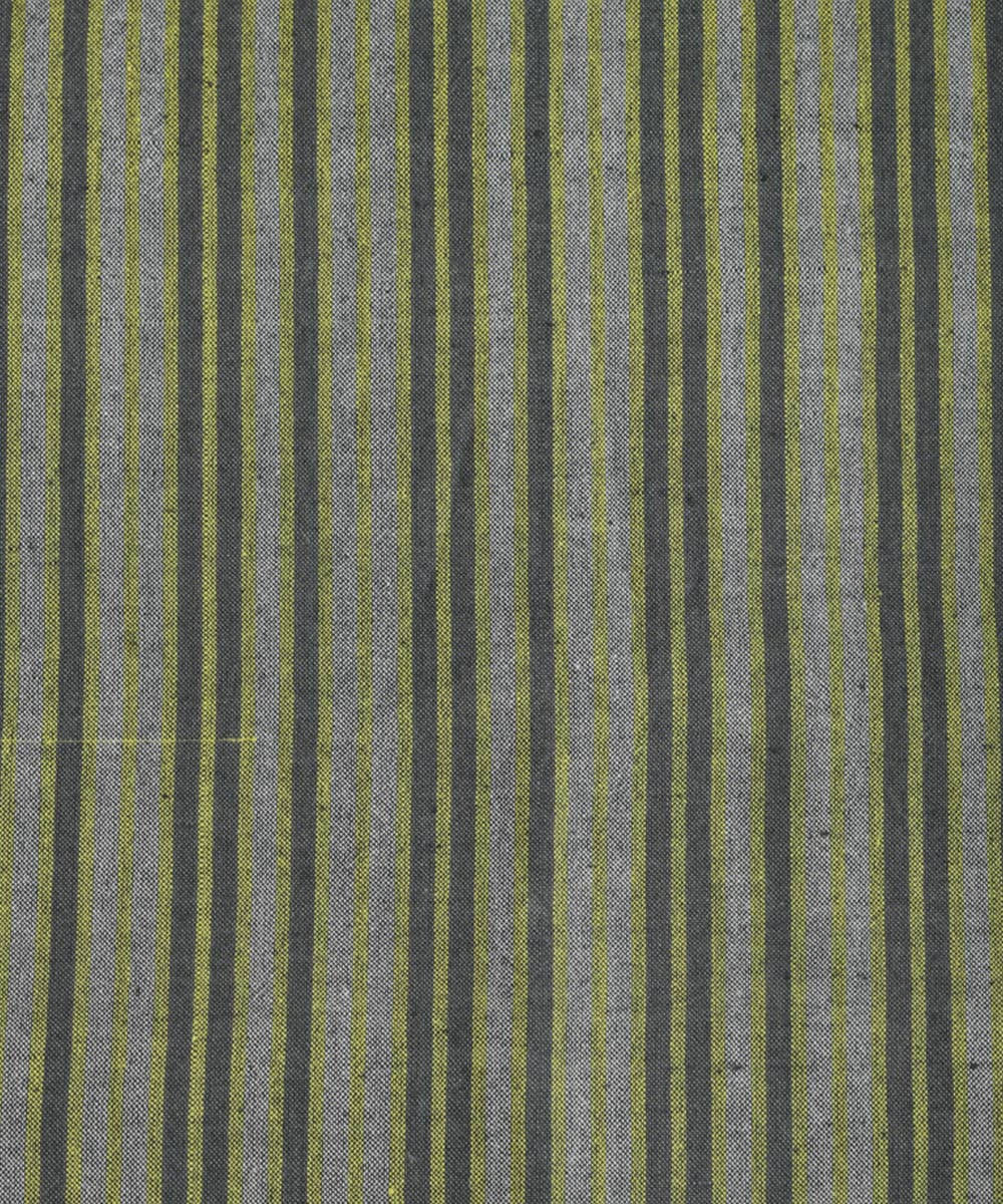 Grey green striped handwoven cotton fabric
