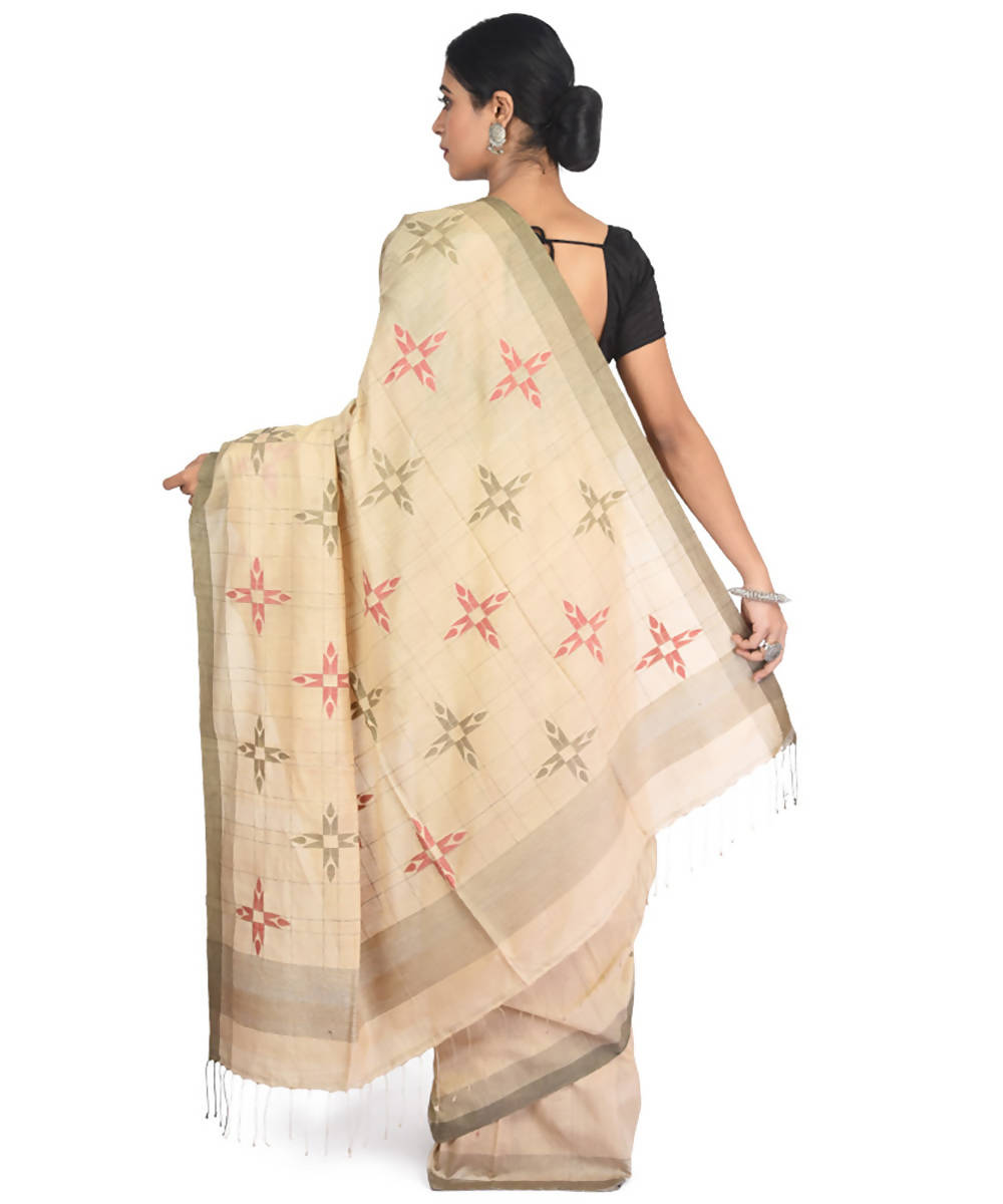 Cream handwoven bengal cotton silk saree