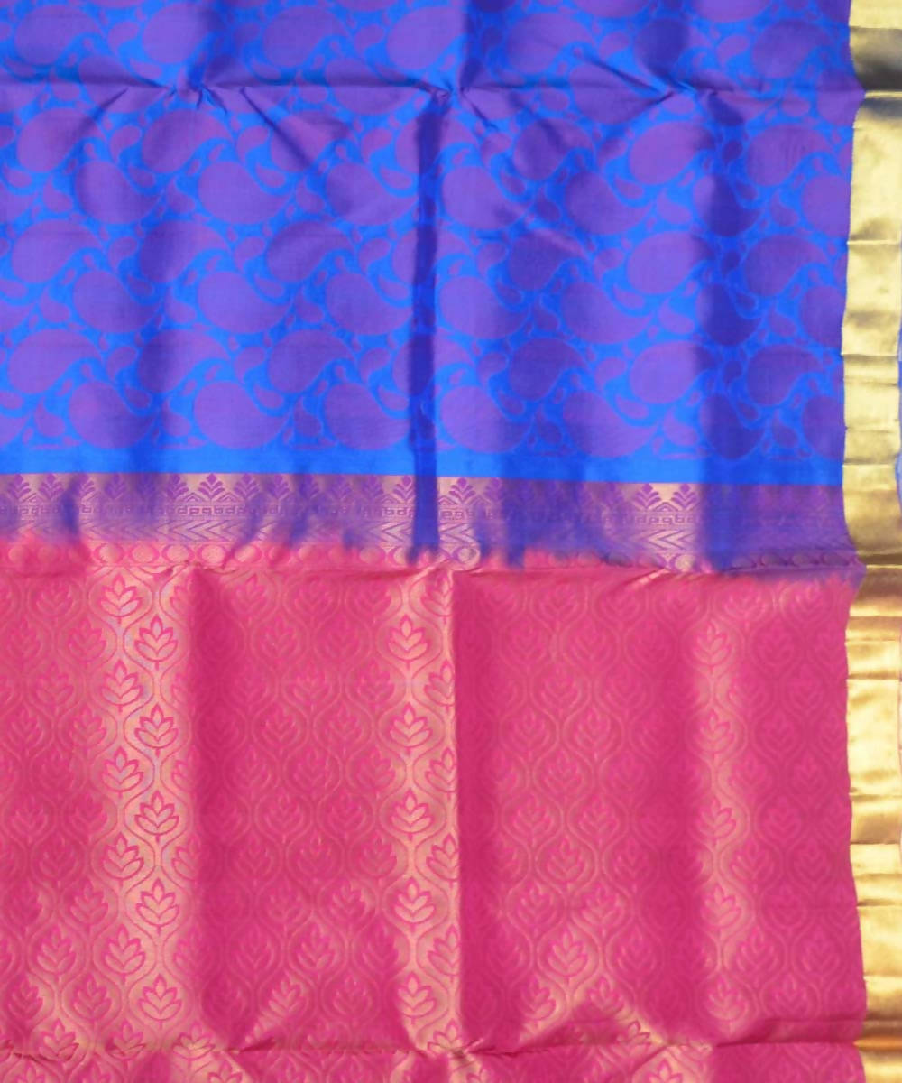 Royal Blue Fuchsia Handloom Soft Silk Saree
