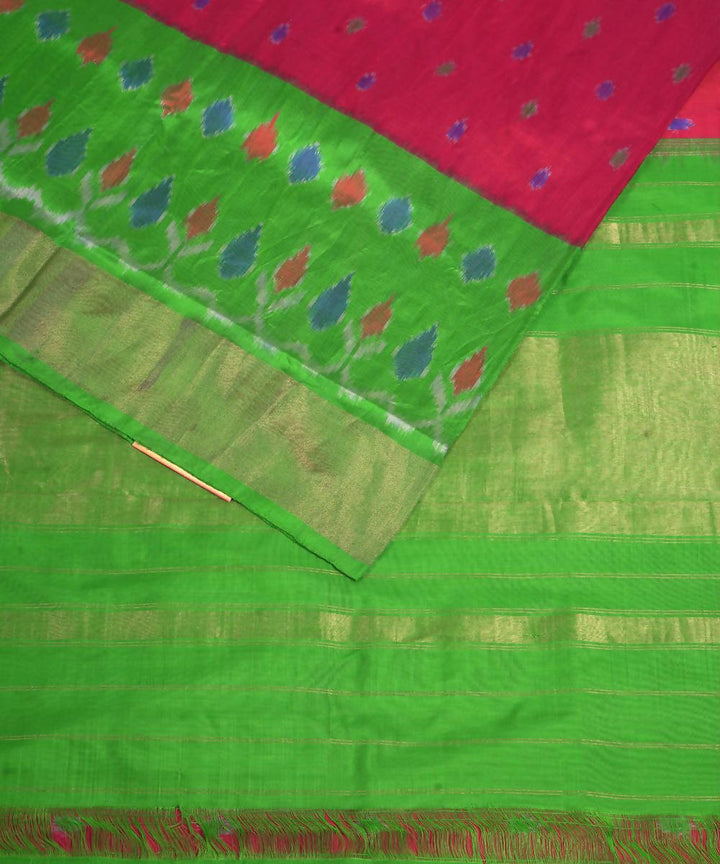 Pink green handloom silk pochampally saree