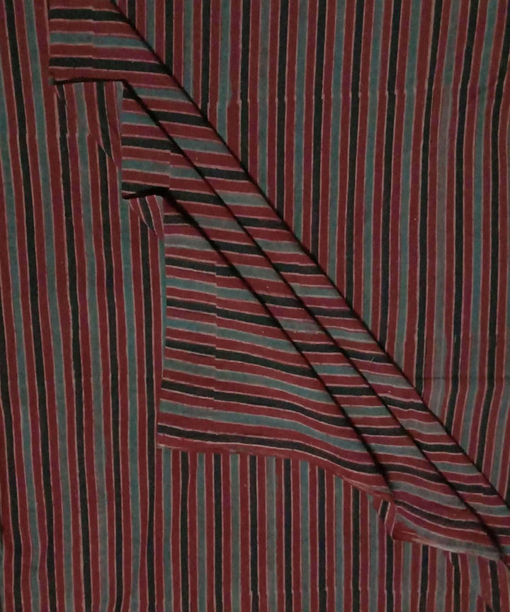 Maroon stripe natural dye ajrakh print handspun handloom cotton fabric (2.5m per qty)