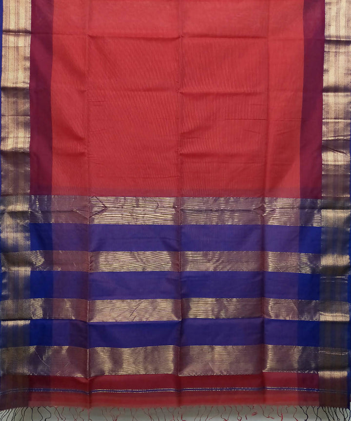 Apple red handloom cotton silk maheshwari saree