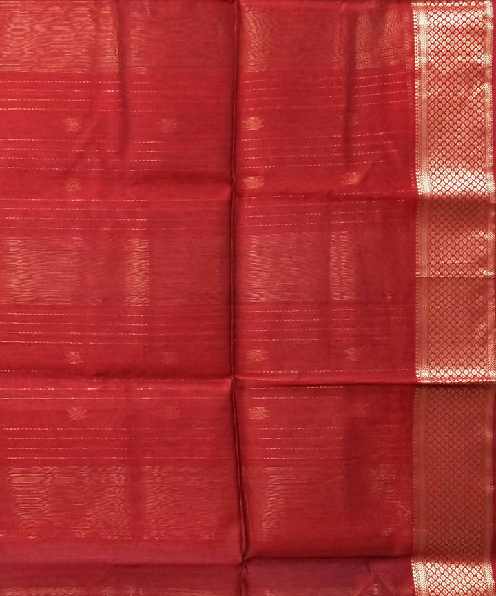 Teal blue red handwoven cotton silk maheshwari saree