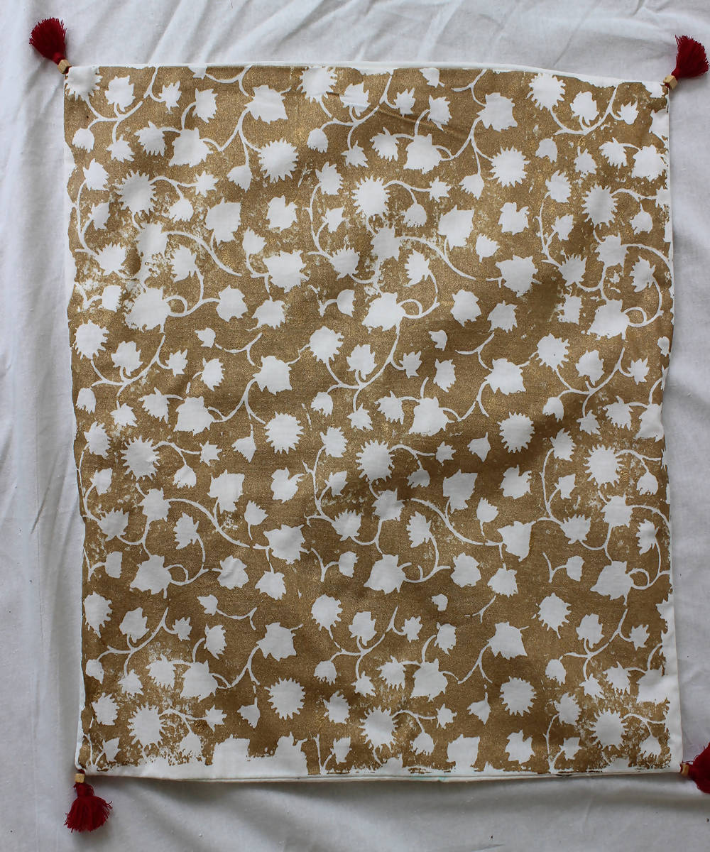 Handblock printed ivory brown cotton cushion cover