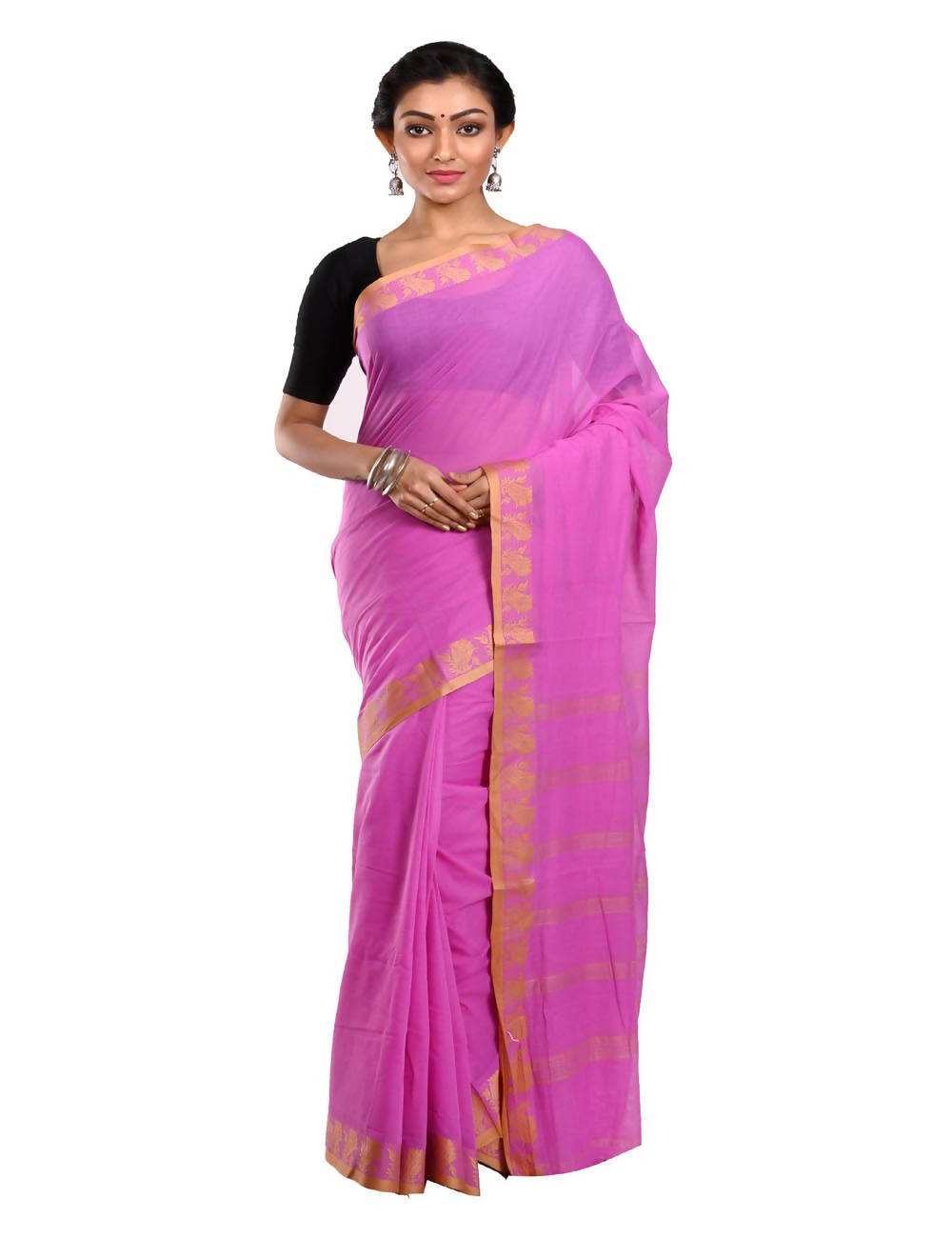 Bengal Handloom Shantipuri Cotton Pink Saree